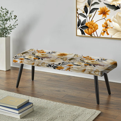 Beige Boho Chic Poppy Blooms - Banc rembourré floral noir