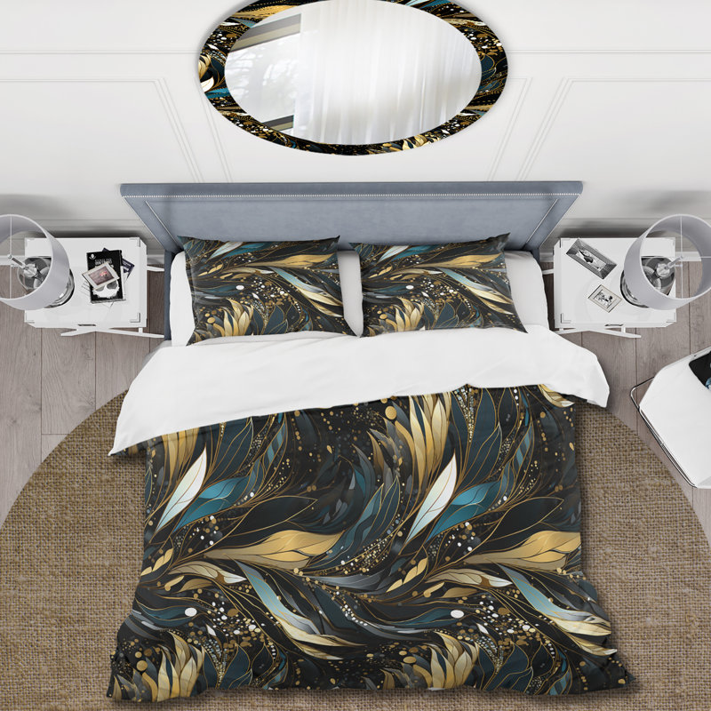 Blue Boho Chic Feathers Charms II - Ensemble de housse de couette Boho, Housse de couette pour grand lit et 2 taies décor