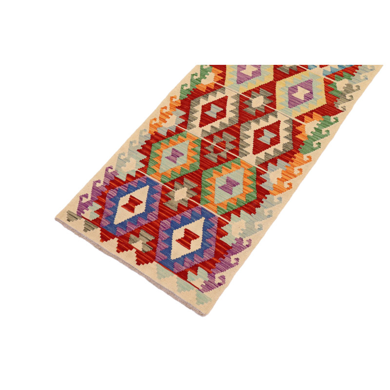 Tapis de couloir beige / bleu / vert en laine noué à la main 2 pi 10 po x 9 pi 9 po Delcastillo