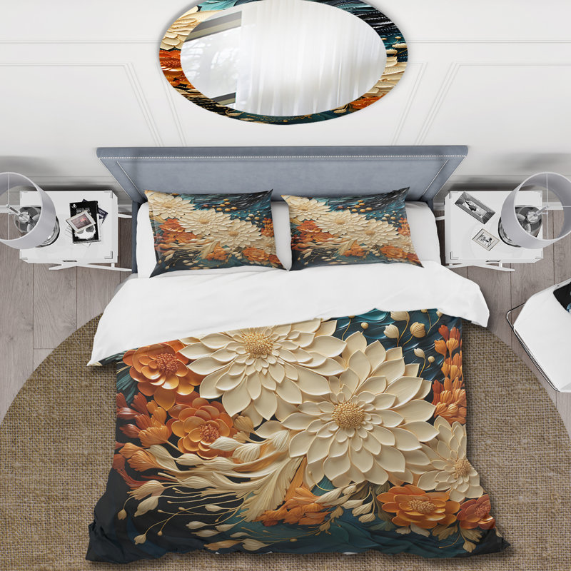 Ensemble de housse de couette Orange Teal Botanical Whirlwind III - Abstract Botanicals