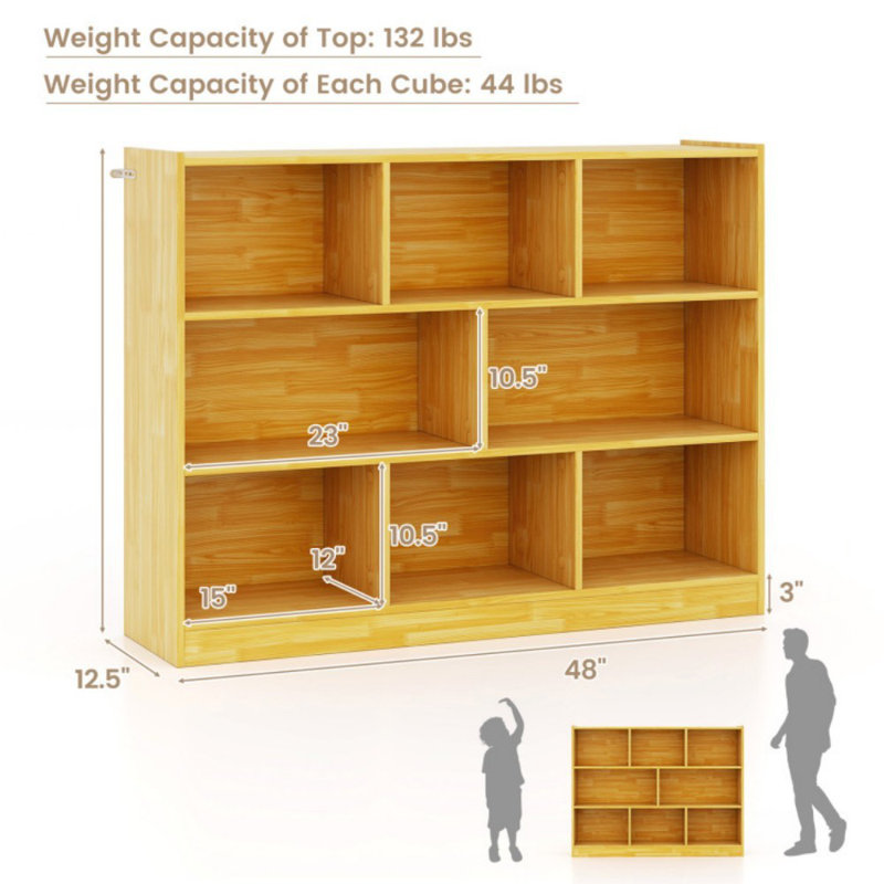 3-Tier Open Bookcase 8-Cube Floor Standing Storage Shelves, Yellow
