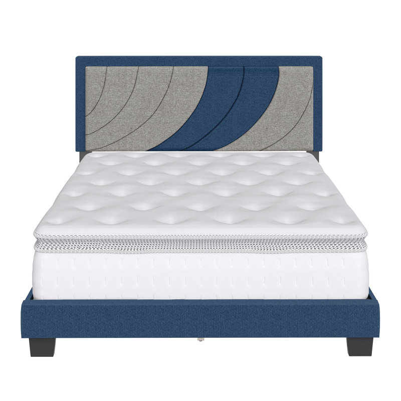 Lit plateforme tapissier Sleep Head, Bleu / gris, Très grand