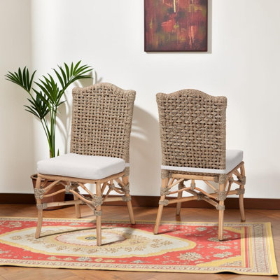Chaise de salle à manger Ringo Camelback en rotin naturel et jonc de mer, ensemble de 2