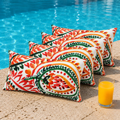 4-Piece Outdoor Lumbar Throw Pillow Set with Inserts, 12 x 29 Inch Water-Repellent and Fade-Resistant Decorative Pillows with Removable Zip Covers for Patio, Porch, Balcony and Sofa