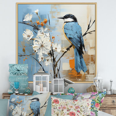 " Blue Bird Minimalism White Flowers "