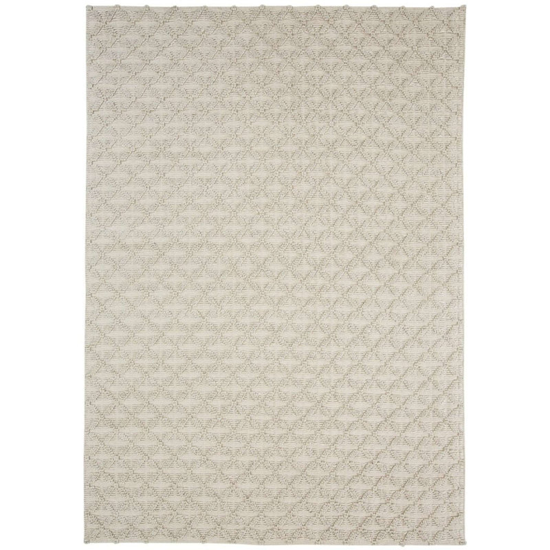 Tapis géométrique en laine tressé à la main crème, Rectangle 5 pi 3 po x 7 pi 7 po