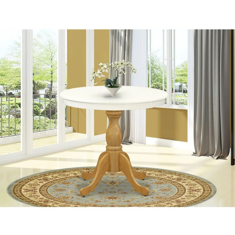 Table de salle à manger Akib, Blanc lin, Chêne, H 30 po x l 36 po x P 36 po