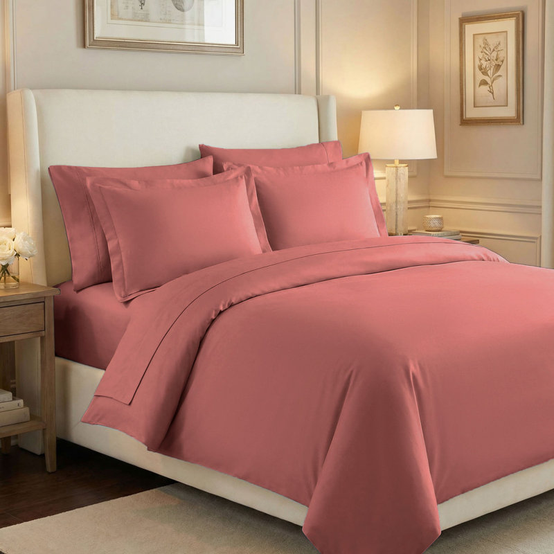 Edmont 530 Thread Count Certified Egyptian Cotton Blend Solid Duvet Cover Set with Pillow Shams, King / California King