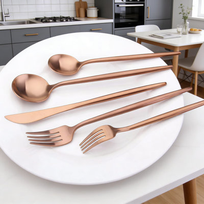 Ensemble de couverts 20 pièces en acier inoxydable pour 4, ensemble de couverts à finition satinée mat avec revêtement PVD pour la maison et le restaurant