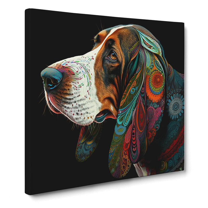 Basset Hound Paisley Art - Wrapped Canvas - Framed Print, 50cm H x 50cm W x 3cm D