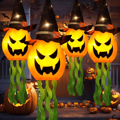 Halloween Decorations Outdoor Decor Hanging Lighted Glowing  Witch Hat With 3 Modes Lighted Up Scary Orange Halloween Decorations For Indoor Outside Party Yard Tree Garden (4Pcs)