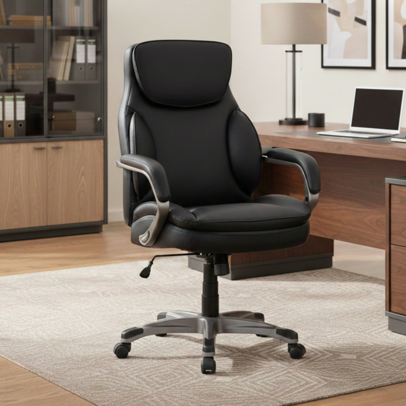 Chaise de bureau en similicuir Sealy® Palisade avec siège en mousse à mémoire de forme et hauteur réglable, Noir