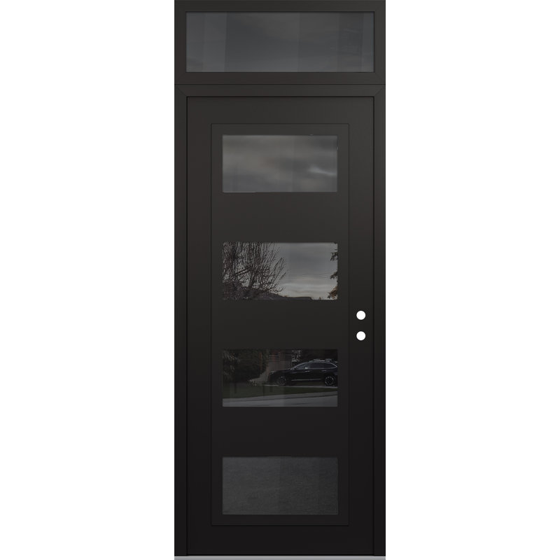 Porte d'entrée avant pré-suspendue à panneau noir en acier noir / noir avec panneau arrière, Gauche, Miroitant