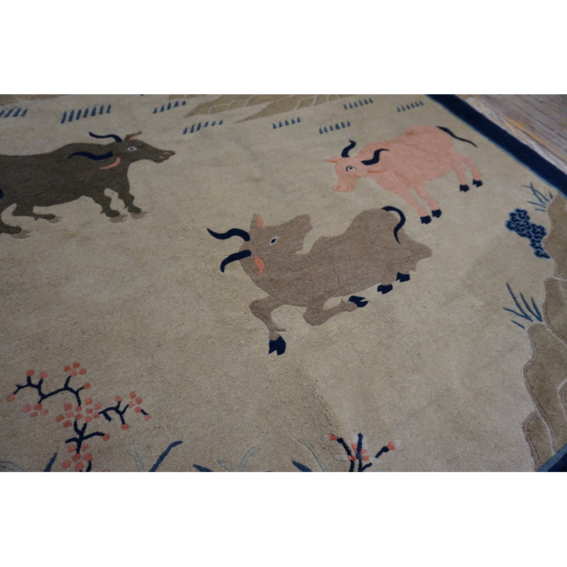 Antique Scenic Pictorial Peking Chinese Small Scatter Size Animal Rug