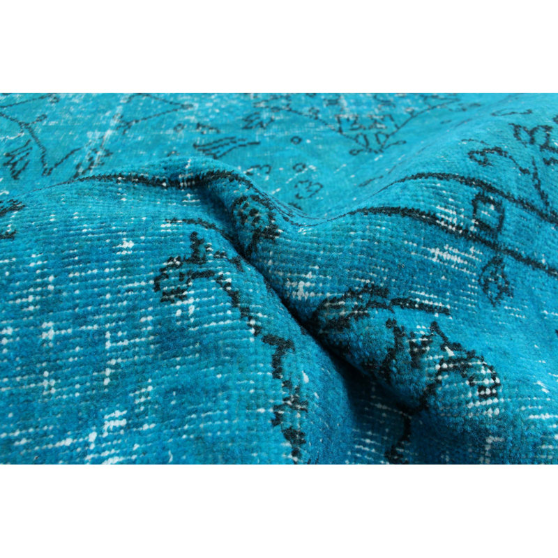 Tapis turquoise en laine noué à la main de conception unique 6 pi 11 po x 10 pi 3 po Hyrum