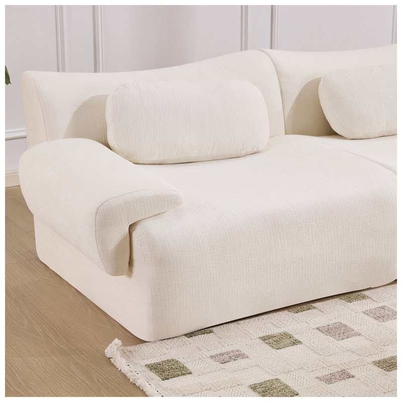 Canapé modulaire à assise profonde en chenille l 107,9 po x P 63,4 po x H 27,17 po SOFSIT, White Boucle