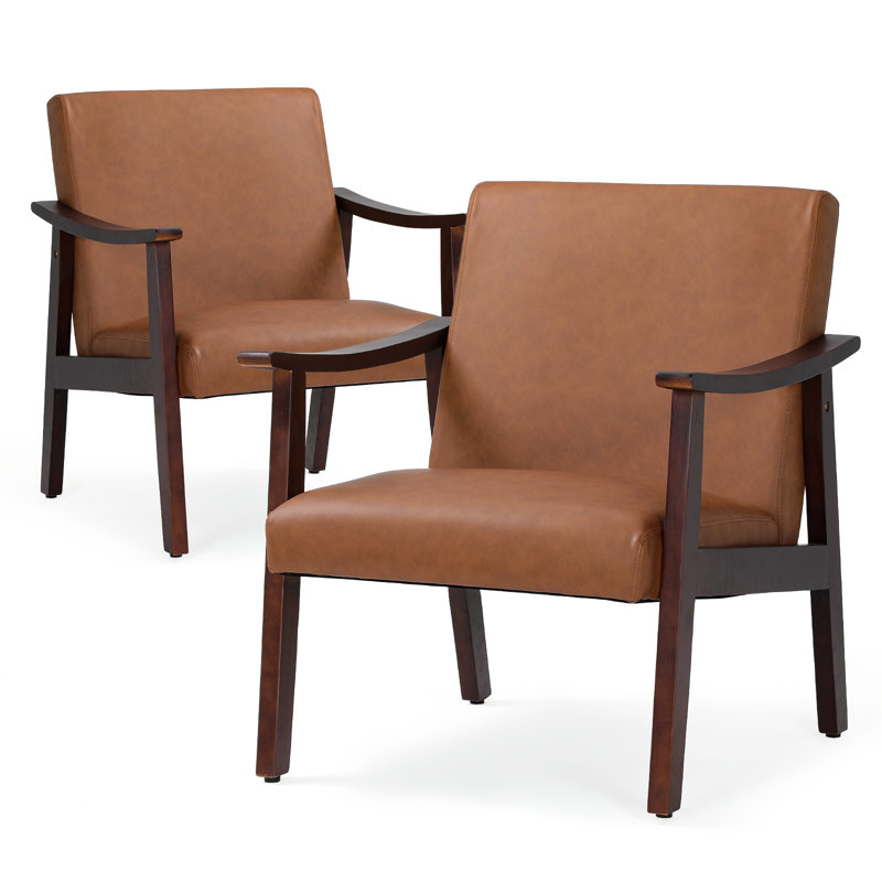 Fauteuils d'appoint rembourrés en cuir synthétique Samik, Cuir polyuréthane brun