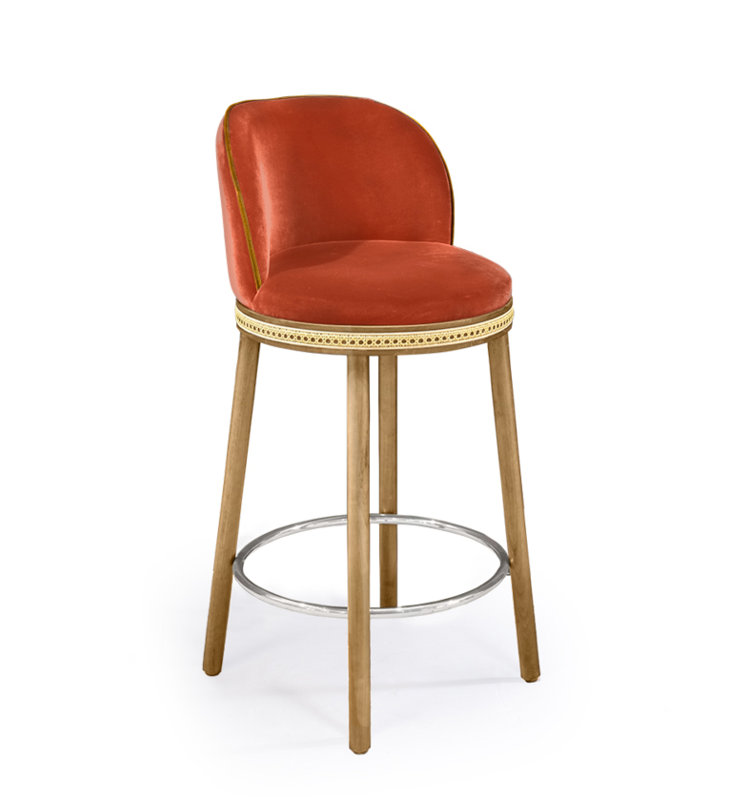 Tabouret de bar et de comptoir Alma, Papaye, Nickel poli, Tabouret de comptoir (siège d'une hauteur de 27 p