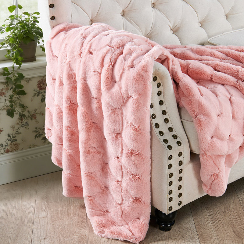 Jeté en fausse fourrure CloudNest, Rose doux