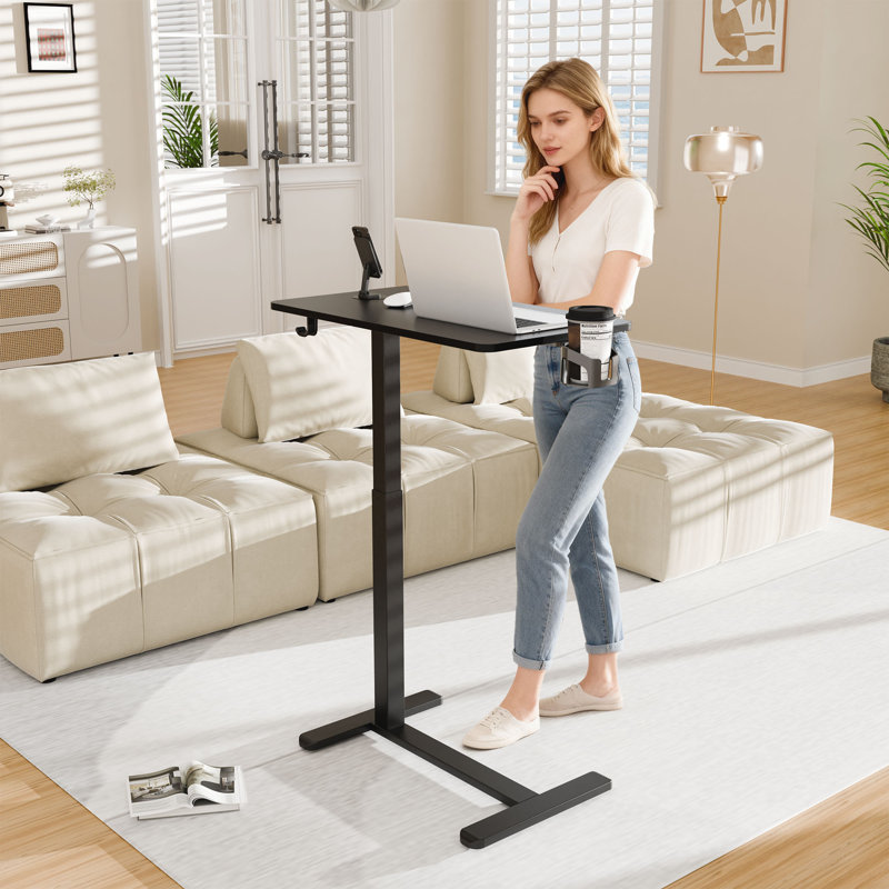 Table de chevet réglable en hauteur avec roulettes cachées, bureau pour travailler debout, table mobile pour ordinateur portable, chariot à roulettes pour usage hospitalier et domestique, noir