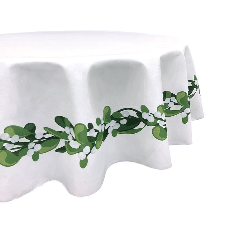 Orissa Floral Round Christmas Tablecloth, 84" L x 84" W, Christmas Mistletoe Garland