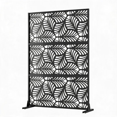Modern Metal Privacy Screen for Garden & Patio – Freestanding Outdoor Decorative Fence Panel, Floral Petal Style, Weather-Resistant, Black Balcony Divider, 47*72inch 06 - petal style