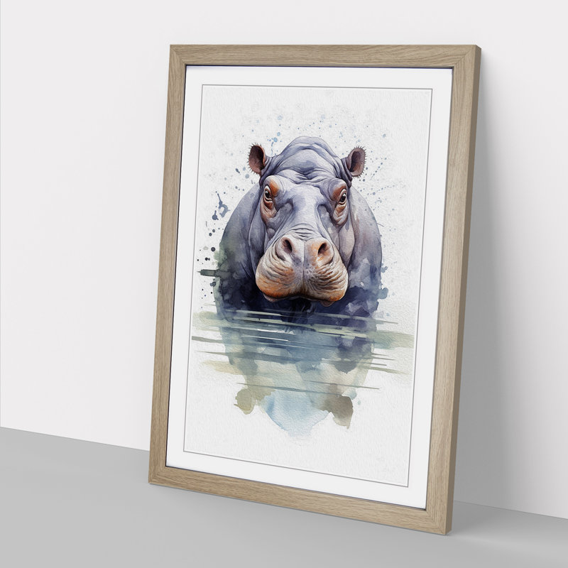 Hippo Geometric - Single Picture Frame Print on Wood, 64cmH x 46cmW