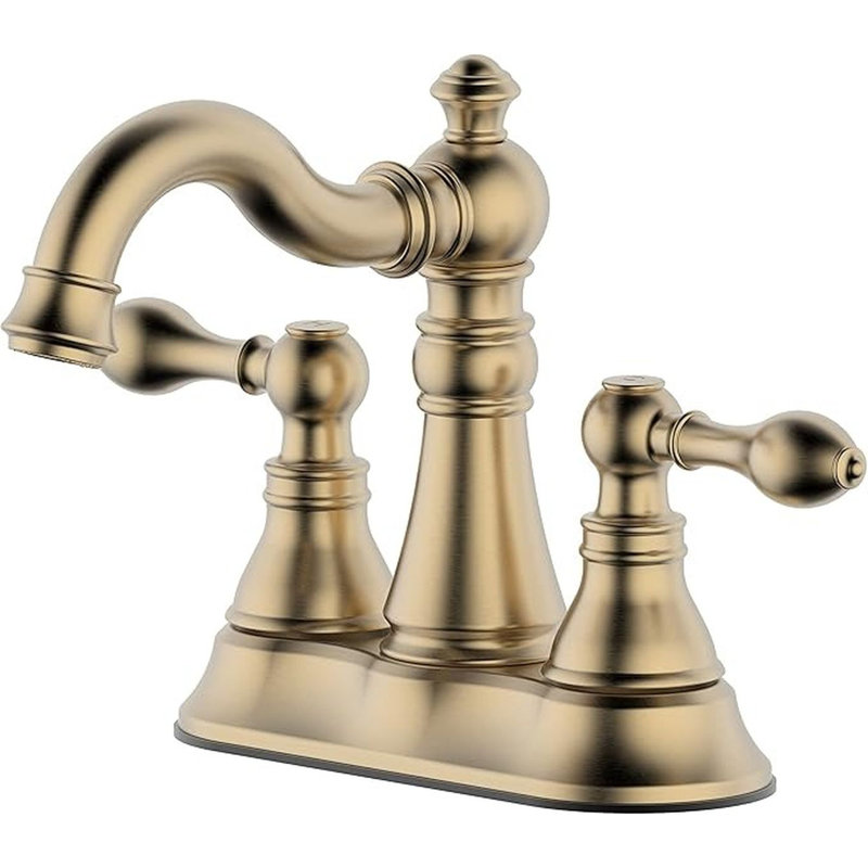 Derengge Two Handle Bathroom Faucet Brushed Gold Sink Faucet 3 Hole with Plastic Overflow Pop-Up Drain,Swivel Spout Bathroom Sink Faucet 4 Inch Centerset Faucet,Meets cUPC NSF 61-9 AB1953,F-0048-BG