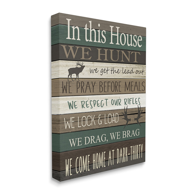 «Rustic Family House Rules Green Brown Tan» par Kim Allen - impression d'art graphique, Toile tendue