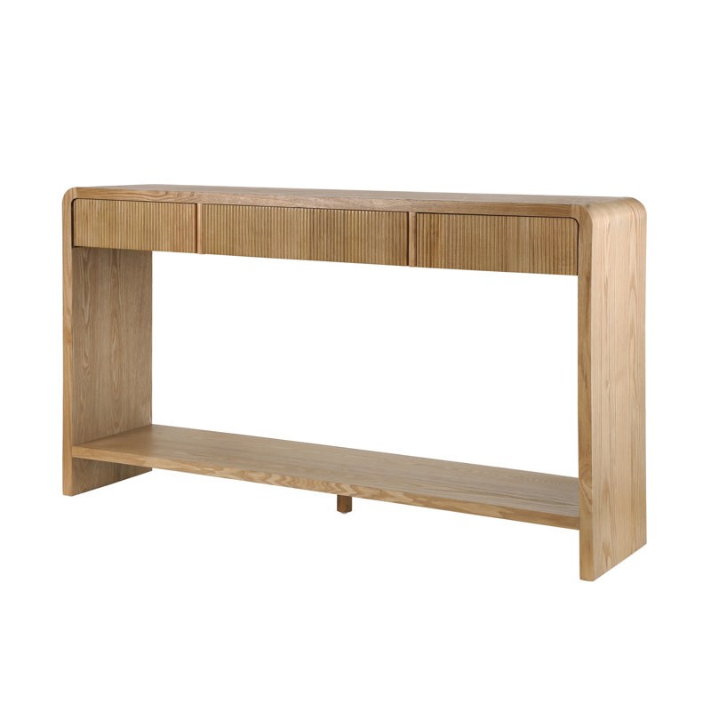 Modern 3-Drawer Console Table With Vertical Slats, Round Edge Design, Perfect For Entryway, Hallway Or Behind Sofa