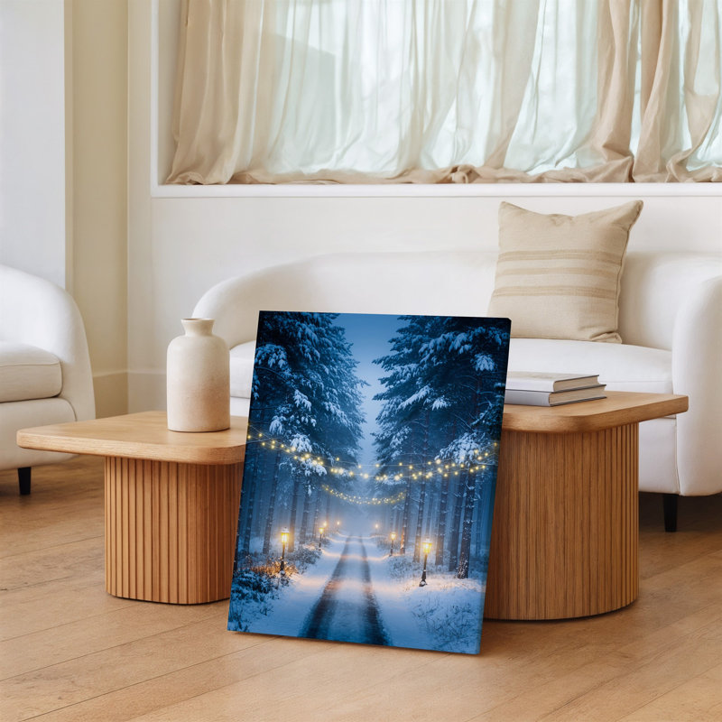 Toile, art serein de forêt d'hiver illuminé par une douce lumière chaude, art, H 30 po x l 30 po
