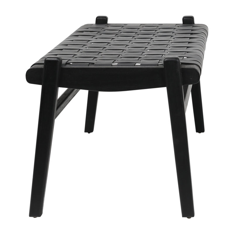 Salazar 45-Inch Teak and Woven Leather Bench, Black
