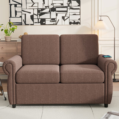 57.9" Orisfur Pull Out Sofa Bed  Loveseat Sleeper With Twin Size Memory Mattress With Two USB Ports For Living Room Spaces  (Old SKU:WF305474AAD), Brown