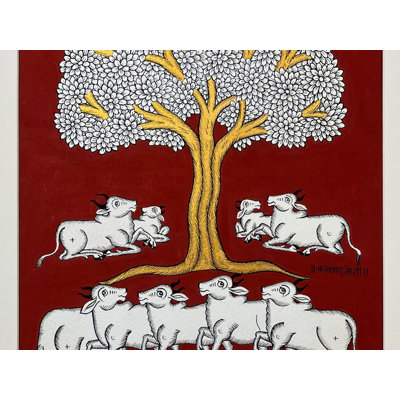 Cows Around Tree Of Life | Phad Painting By Kalyan Joshi