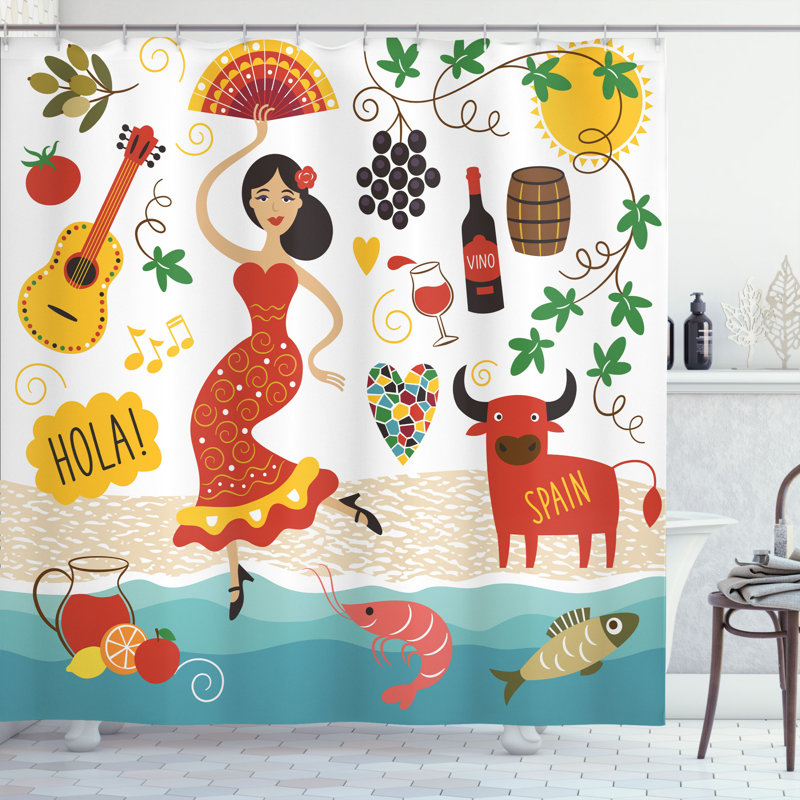 Spain Shower Curtain Set + Hooks, 75" H x 69" W