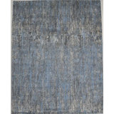 Contemporary Hand Knotted Wool Abstract Area Rug in Blue