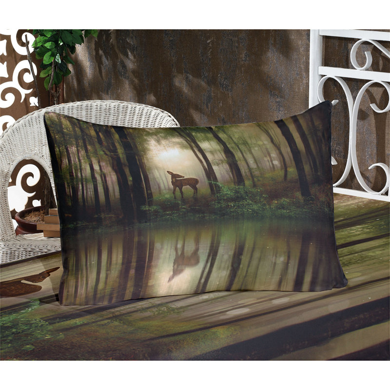 Ensemble de drap-housse et coussin décoratif Ambesonne Forest, Ensemble de draps pour grand lit + 1 drap-housse +