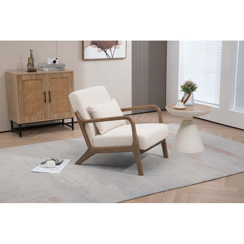 Chaise d'appoint avec structure en bois, parfaite pour la lecture et la détente, Blanc, Brun
