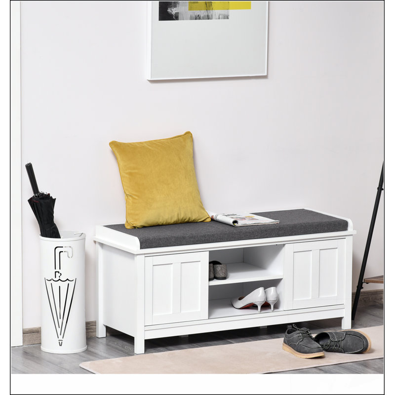 Repose-pieds avec rangement pour chaussures et portes coulissantes, étagère réglable, 6 compartiments, Blanc