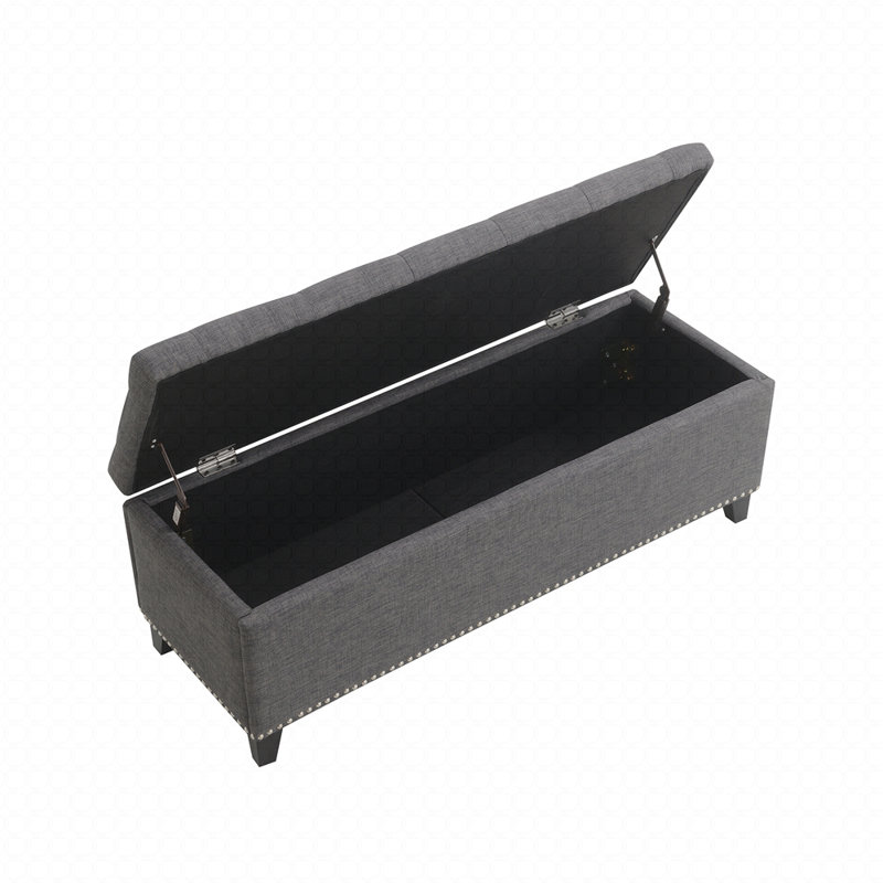 Banc de rangement en lin capitonné, Gris foncé