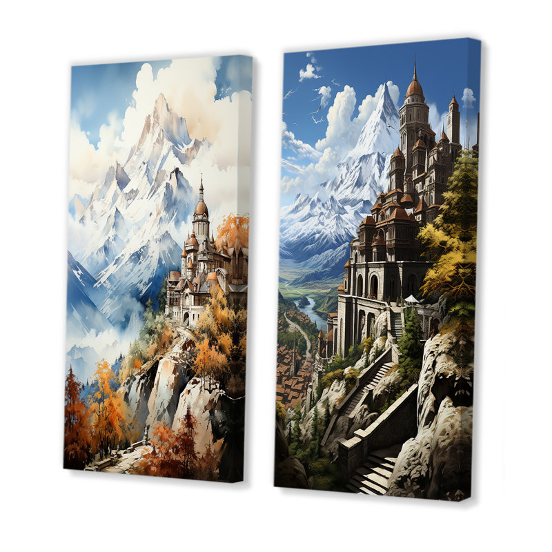 Château dans les Alpes françaises - Châteaux, ensemble de 2 reproductions d'art mural, Toile tendue, H 32 po x l 33 po
