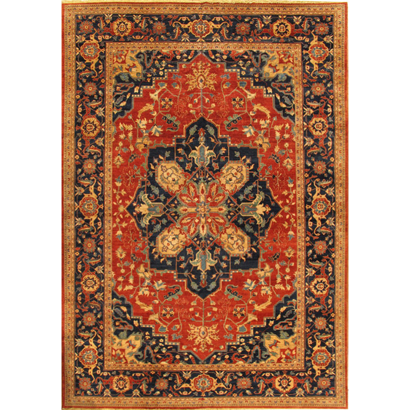 Serapi Oriental Hand-Knotted Wool Red/Brown/Navy Area Rug, Rectangle 12'2" x 18'1"