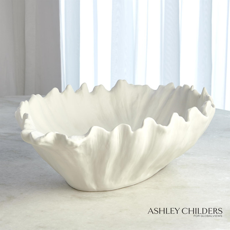 Organic Wave Oval Bowl-White-Lg, White, 6.25" H x 24" W x 14.25" D