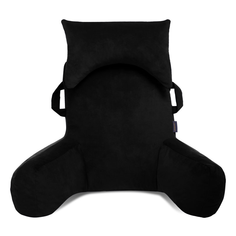 Comfy High Backrest Pillow Arm Pillow With Head Rest & Pockets, Black
