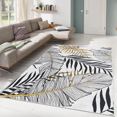 Rectangle Belinay Floral Machine Made Flatweave Area Rug in Black/Yellow -  East Urban Home, A5DD677DFB774B11ABD05E710E091832