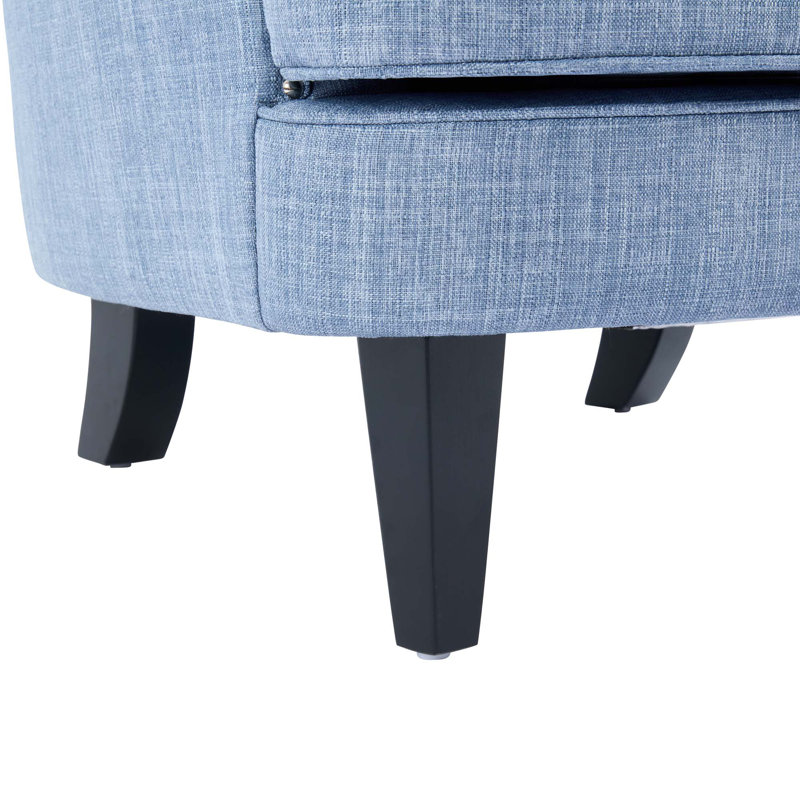Méridienne rembourrée d'inspiration rétro avec garniture cloutée Mirod, Polyester bleu clair