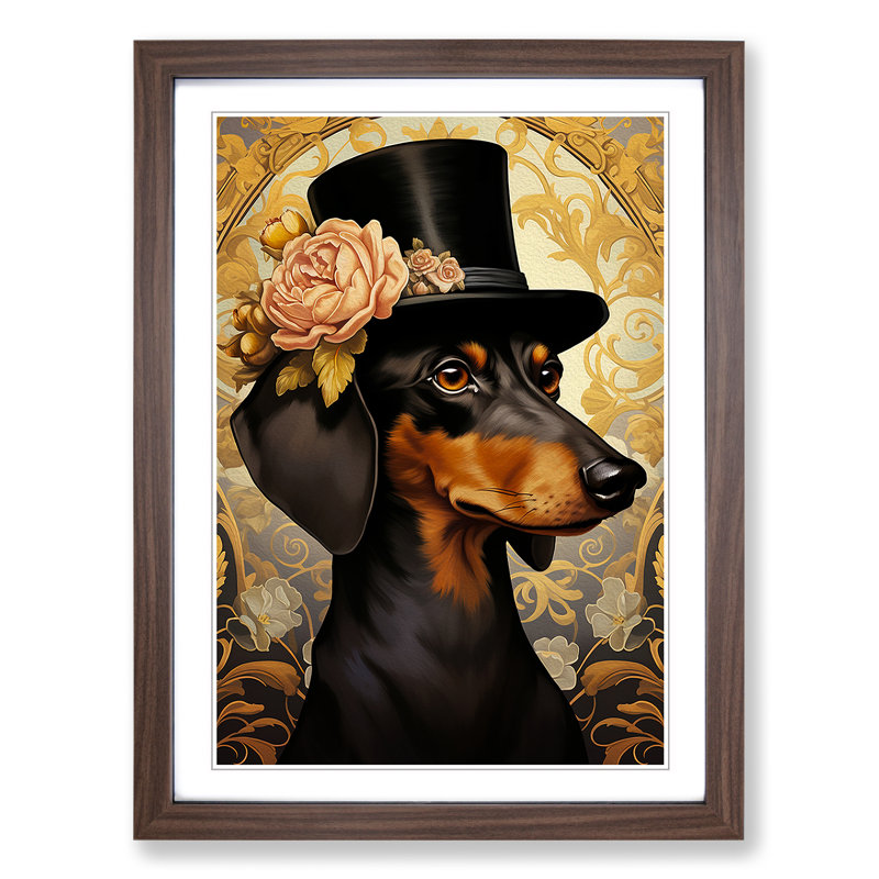 Dachshund Nouveau No.2 - Framed Print, Walnut, 34cm H x 25cm W x 2cm D