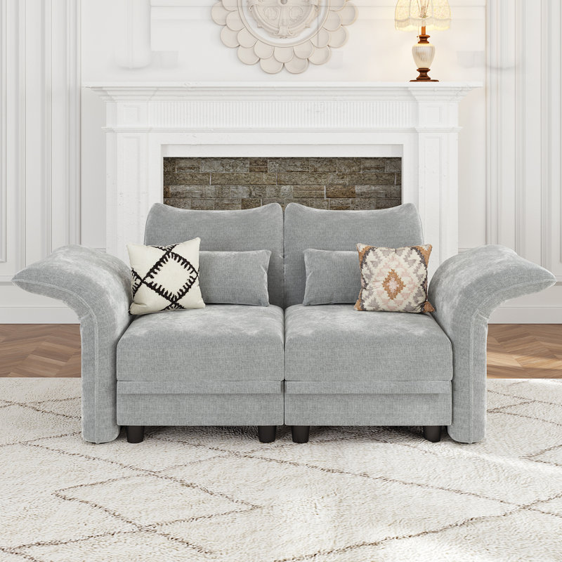 Causeuse à accoudoirs arrondis 63 po Khadijia, Microfibre / microsuède gris clair