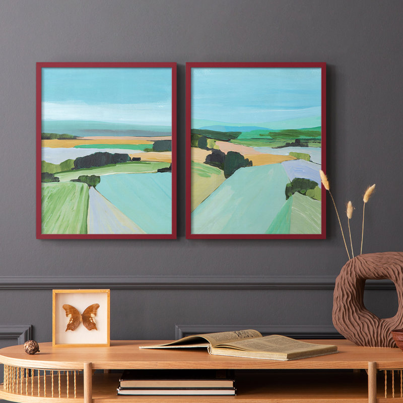 «Bright Coloured Countryside III», reproduction encadrée de qualité supérieure - prête à être accrochée - aucun clou requis - aucun clou requis