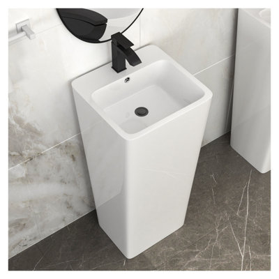 Lavabo sur pied en céramique blanc classique 16 po pour petites salles de bain et salles d'eau